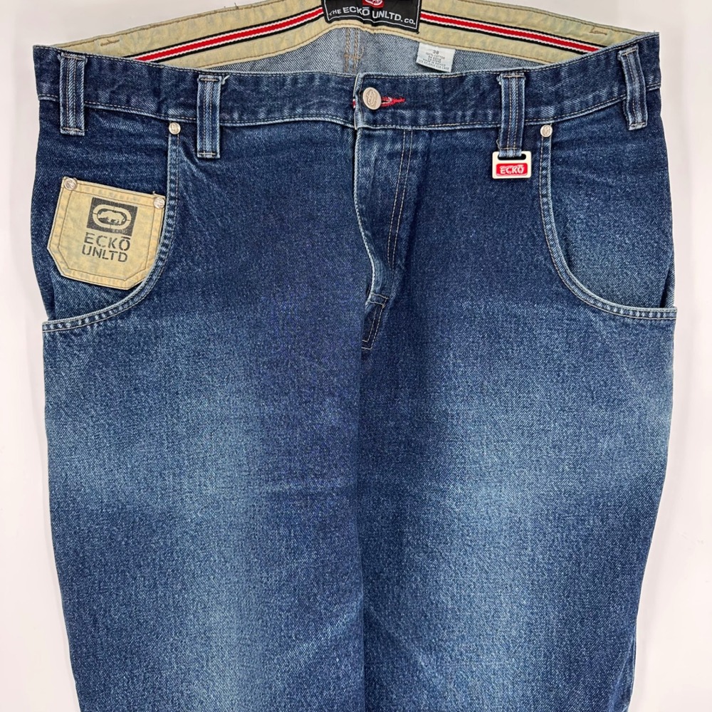 Vintage Y2K Ecko Unltd Baggy Denim Jeans Dark Wash Rhino Logo 38x30 Streetwear